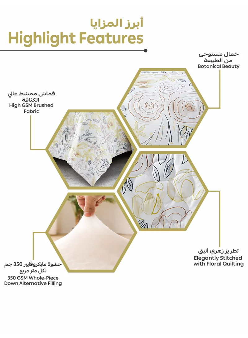 Donetella Bedding Comforter Set, King Size 240x260 cm - 6-Pcs Digital Print Quilted Bed Set, Microfiber Fabric - 1 Comforter, 1 Fitted Sheet, 2 Pillow Shams, 2 Pillowcases.