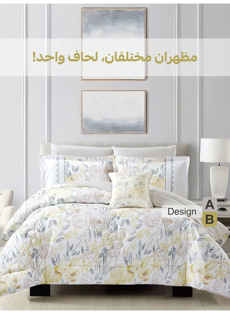 Donetella Bedding Comforter Set, King Size 240x260 cm - 6-Pcs Digital Print Quilted Bed Set, Microfiber Fabric - 1 Comforter, 1 Fitted Sheet, 2 Pillow Shams, 2 Pillowcases.