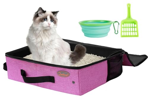 Deblue Portable Cat Travel Litter Box in Car Collapsible Cat Litter Carrier with Lid Waterproof Foldable Litter Box for Outdoor Fit for Large Cats LeakProof Sturdy LightweightPink - Image 1
