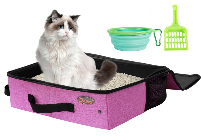 Deblue Portable Cat Travel Litter Box in Car Collapsible Cat Litter Carrier with Lid Waterproof Foldable Litter Box for Outdoor Fit for Large Cats LeakProof Sturdy LightweightPink - Image 2
