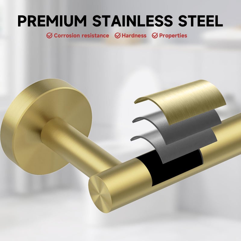 BWE Brushed Gold Toilet Paper Holder Wall Mounted Double Post Pivoting Toilet Tissue Holders SUS 304 Stainless Steel Toilet Roll Holder for Bathroom Kitchen and RV Washroom - Image 4