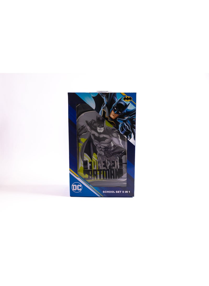 باتمان مجموعة عربة مدرسية 5 في 1 مقاس 18 بوصة باتمان مع حقيبة غداء ومقلمة وزجاجة مياه وصندوق غداء – رمادي داكن - Image 2