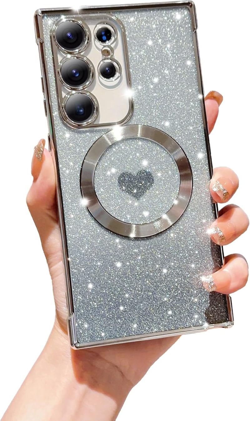 Galaxy S25 Ultra Case: Silver TPU Material - Strong Magnetic Compatibility Glitter Gradient Heart Design Full Camera Protection for Samsung Galaxy S25 Ultra Users - Image 2