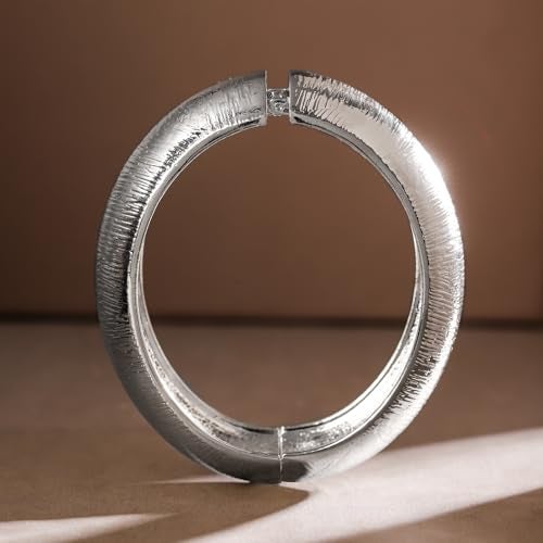 Rubans Silver-Plated Textured Bangle – Bold & Contemporary Statement Jewelry - Image 2