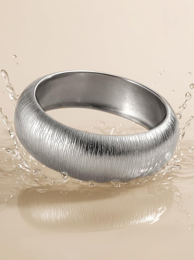 Rubans Silver-Plated Textured Bangle – Bold & Contemporary Statement Jewelry - Image 3