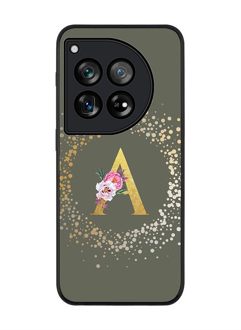 Rugged Black edge case for OnePlus 12R / OnePlus Ace 3 5G,Slim fit Soft Cover Custom Monogram Initial Letter Floral Pattern Alphabet - A (Olive Green)