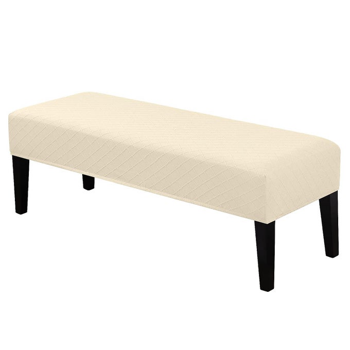 CHAIR COVERS FOR DINING BENCH STRETCH JACQUARD REMOVABLE WASHABLE CHAIR SEAT SLIPCOVERS PROTECTOR RECTANGULAR BENCH COVER FOR BEDROOMS LIVING ROOMS KITCHENCREAM