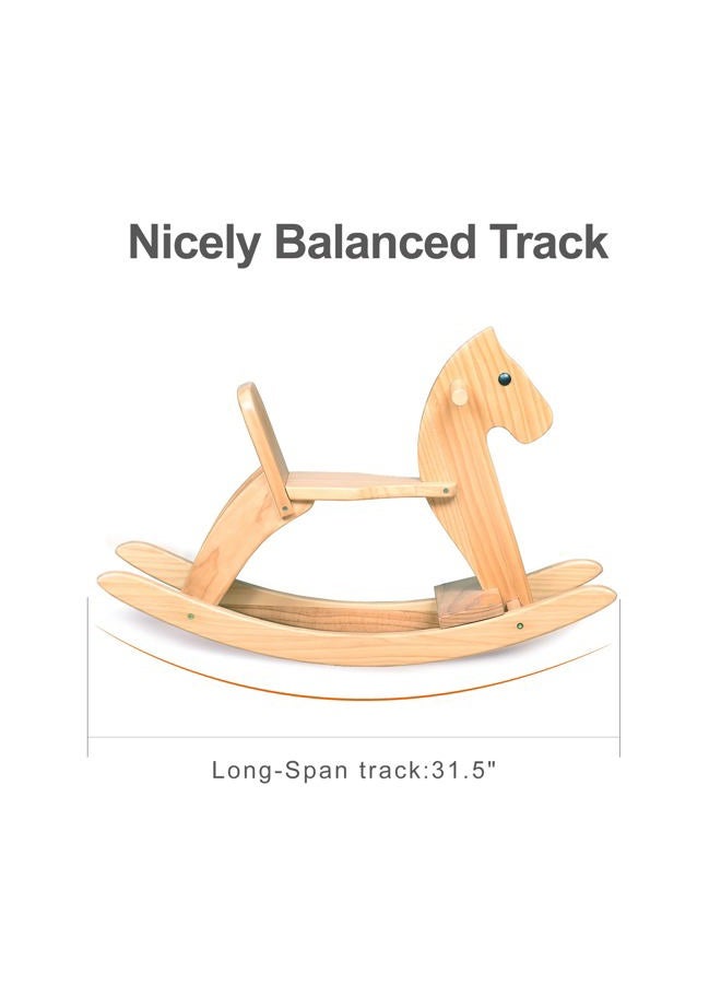 KRAND Rocking Horse Wooden Ride On Toy for Kids Classic Design Rocking Horse with Pedal and Safe Backrest Fine Workmanship(Classic, Natural) - Image 4