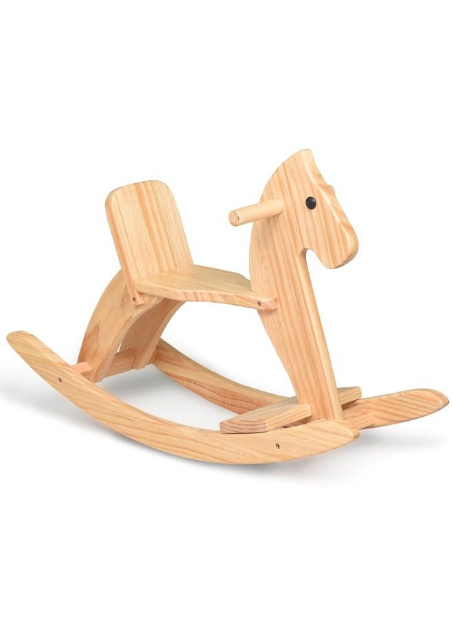 KRAND Rocking Horse Wooden Ride On Toy for Kids Classic Design Rocking Horse with Pedal and Safe Backrest Fine Workmanship(Classic, Natural) - Image 1