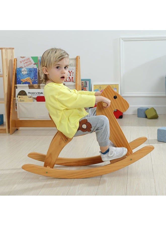 KRAND Rocking Horse Wooden Ride On Toy for Kids Classic Design Rocking Horse with Pedal and Safe Backrest Fine Workmanship(Classic, Natural) - Image 2