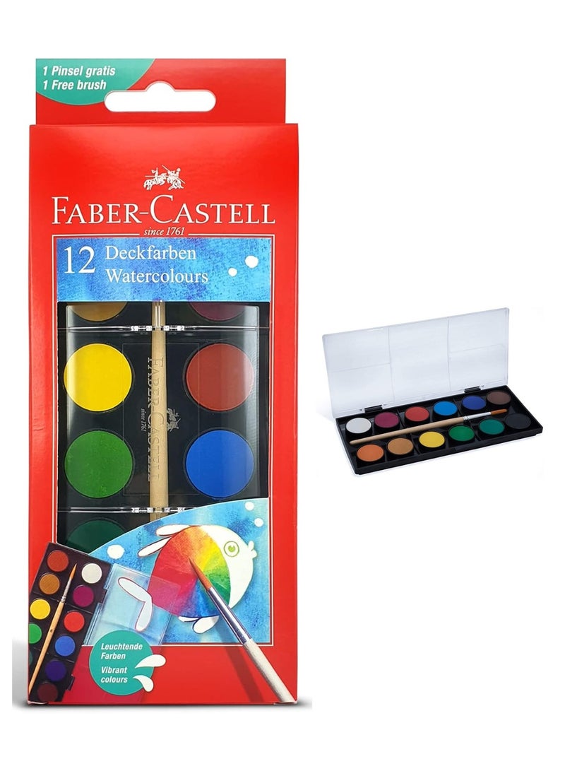FABER-CASTELL 12-Piece Watercolour Cake With A Brush For Watercolour Paintings  - Image 1