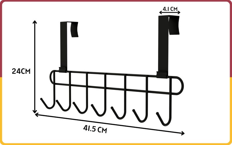 Amiraj Multi-Alloy Steel Over-The-Door Hook Hanger Rack | No Drilling Required, 7 Hooks for Bedroom, Bathroom & Kitchen Doors | Hanging Organizer, Black (Pack of 1) - Image 4