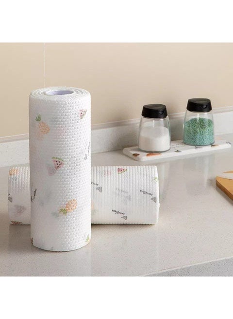 Washable kitchen towel roll (50 towels), super absorbent and multi-purpose drying towels (with graphics)