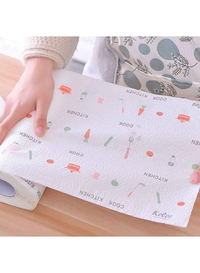 رول مناديل مطبخ قابلة للغسل (50 منديل)، فوط تنشيف فائقة الامتصاص ومتعددة الاستخدام (برسومات) - Image 2