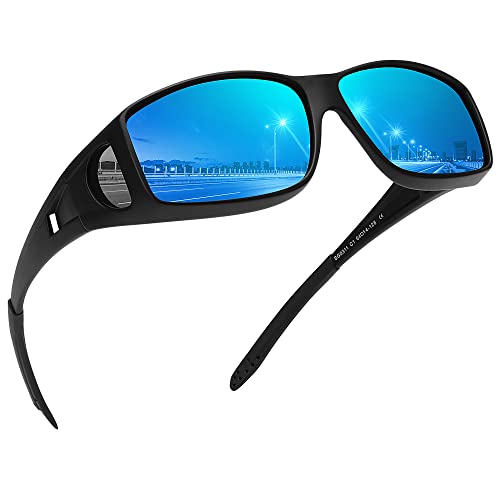 MEETSUN Fit Over Glasses Sunglasses for Men Women,Wrap Around Sunglasses Polarized UV400 Protection Black-Blue - Image 1