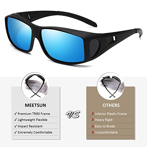 MEETSUN Fit Over Glasses Sunglasses for Men Women,Wrap Around Sunglasses Polarized UV400 Protection Black-Blue - Image 5