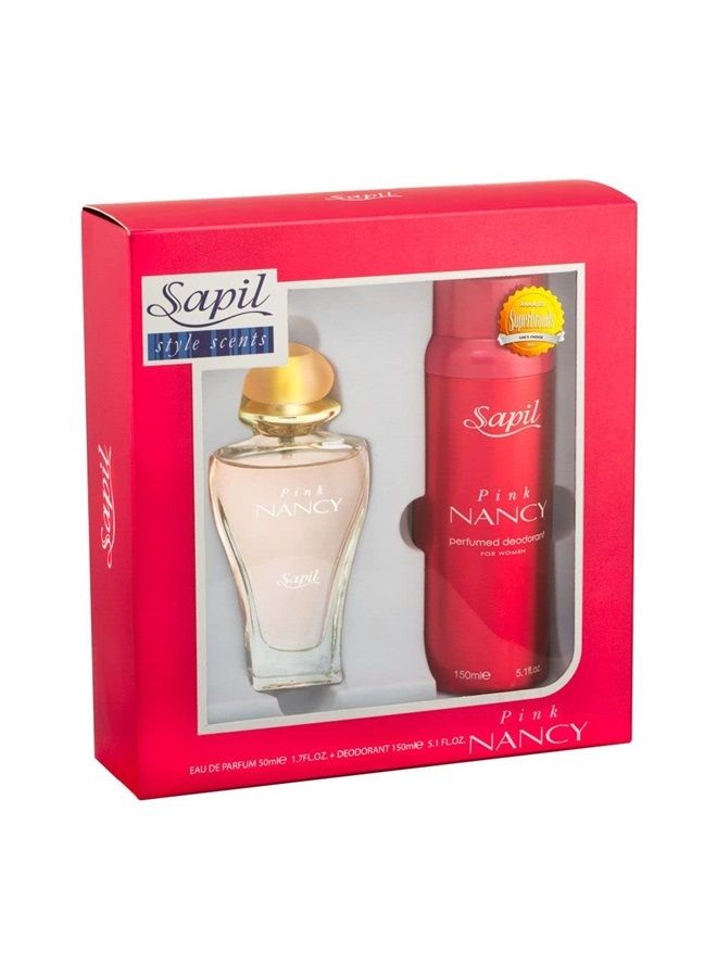sapil مجموعة هدايا مكونة من قطعتين من نانسي بينك، بخاخ ماء عطر 1.7 أونصة، مزيل عرق معطر 5.1 أونصة للنساء