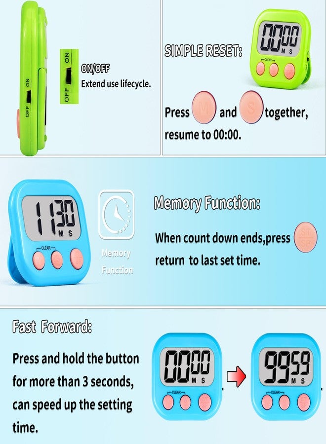AOUCE Timer for Kids Teachers Supplies Digital Kitchen Timers for Cooking Large Magnetic Classroom Timer 2Pack-Blue Green - Image 4