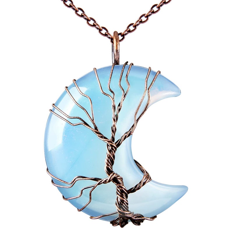 Bivei Life Tree Crescent Moon Necklaces for Women, Copper Wire Wrap Gemstones Pendant Crystals and Natural Stones Necklace Witch Jewellery - Image 1