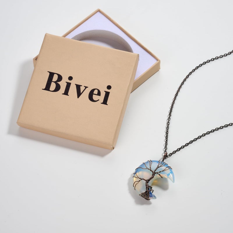Bivei Life Tree Crescent Moon Necklaces for Women, Copper Wire Wrap Gemstones Pendant Crystals and Natural Stones Necklace Witch Jewellery - Image 5