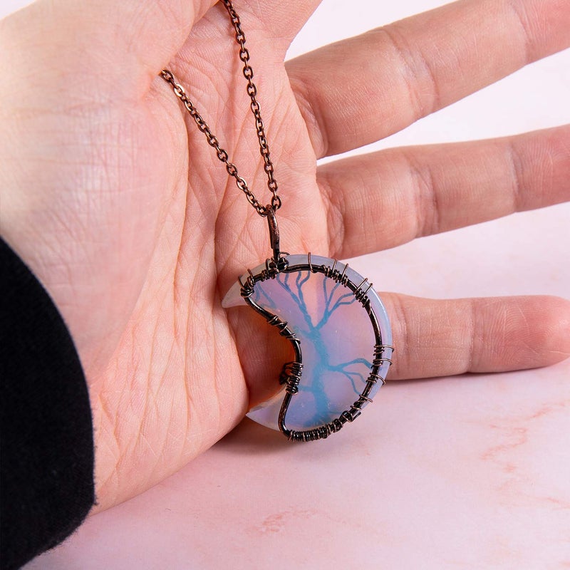Bivei Life Tree Crescent Moon Necklaces for Women, Copper Wire Wrap Gemstones Pendant Crystals and Natural Stones Necklace Witch Jewellery - Image 3