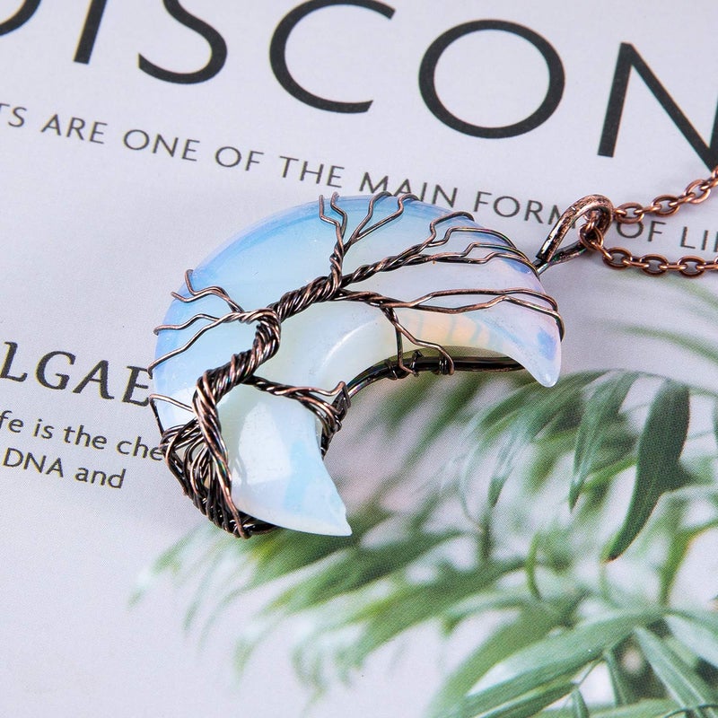 Bivei Life Tree Crescent Moon Necklaces for Women, Copper Wire Wrap Gemstones Pendant Crystals and Natural Stones Necklace Witch Jewellery - Image 4