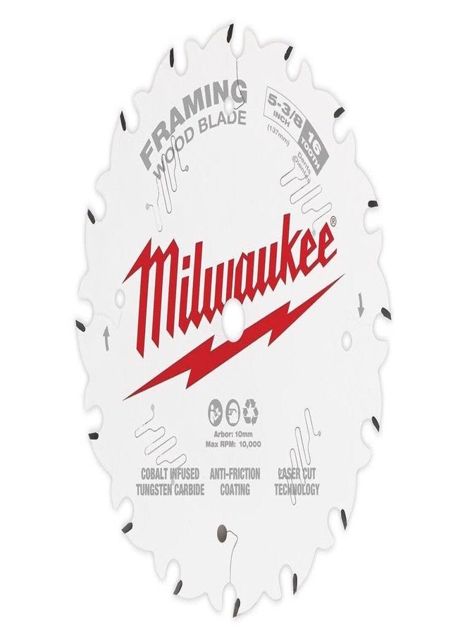 ميلواكي شفرة منشار دائري ميلووكي 48-40-0522، قطر 5-3/8 بوصة، محور 10 مم، 16 سنًا، حافة قطع من الكربيد - Image 1