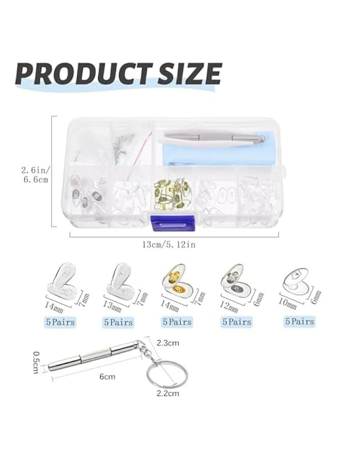 Generic 25 Pairs Silicone Glasses Nose Pads with Repair Kit - Screws, Screwdriver, Tweezers, Cleaning Cloth - Image 2