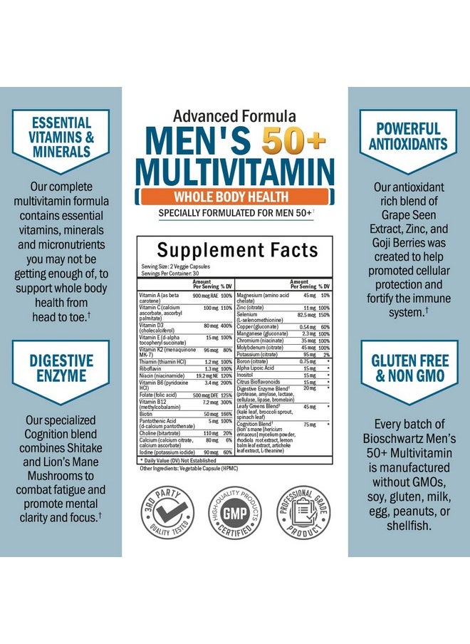 Once Daily Multivitamin for Men 50 and Over - Supplement for Heart Health Support - with Zinc, A, B, C, D3, E Vitamins - for Memory & Brain Health Support - Designed for Whole Body Health - 60 Count - pzsku/Z8BE3333C69E39C4E1B83Z/45/_/1740203367/2f9554b3-9421-4aab-9bbc-69ed9c821df6