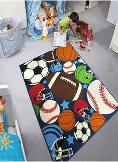 HUAHOO Blue Kids Rug Fun Sport Rugs Nylon Carpet Boys Girls Childrens Rug Balls Print with Soccer Ball, Basketball, Football, Tennis Ball Bedroom Playroom (100x130cm(39''x51''))  - Image 4