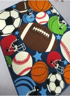 HUAHOO Blue Kids Rug Fun Sport Rugs Nylon Carpet Boys Girls Childrens Rug Balls Print with Soccer Ball, Basketball, Football, Tennis Ball Bedroom Playroom (100x130cm(39''x51''))  - Image 3