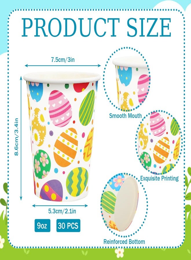 JarThenaAMCS جرثينا AMCS 30 قطعة أكواب ورقية عيد الفصح بيض ملون أكواب قابلة للتصرف أكواب حفلات الربيع اللطيفة لعصير القهوة المشروبات الساخنة والباردة لوازم حفلات المنزل، 9 أونصات - Image 2