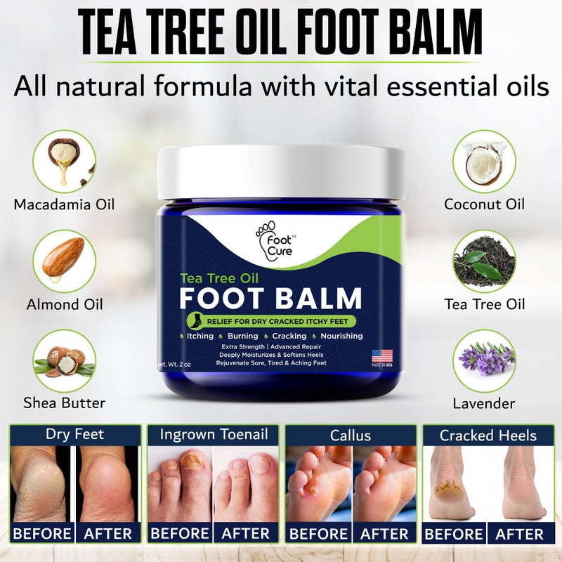 FOOT CURE Tea Tree Oil Balm â€“ Moisturizer for Dry Cracked Feet â€“ Instantly Hydrates & Soothes Irritated Skin & Athlete's Foot â€“ Best Care for Women and Men (Pack of 1) - Image 3