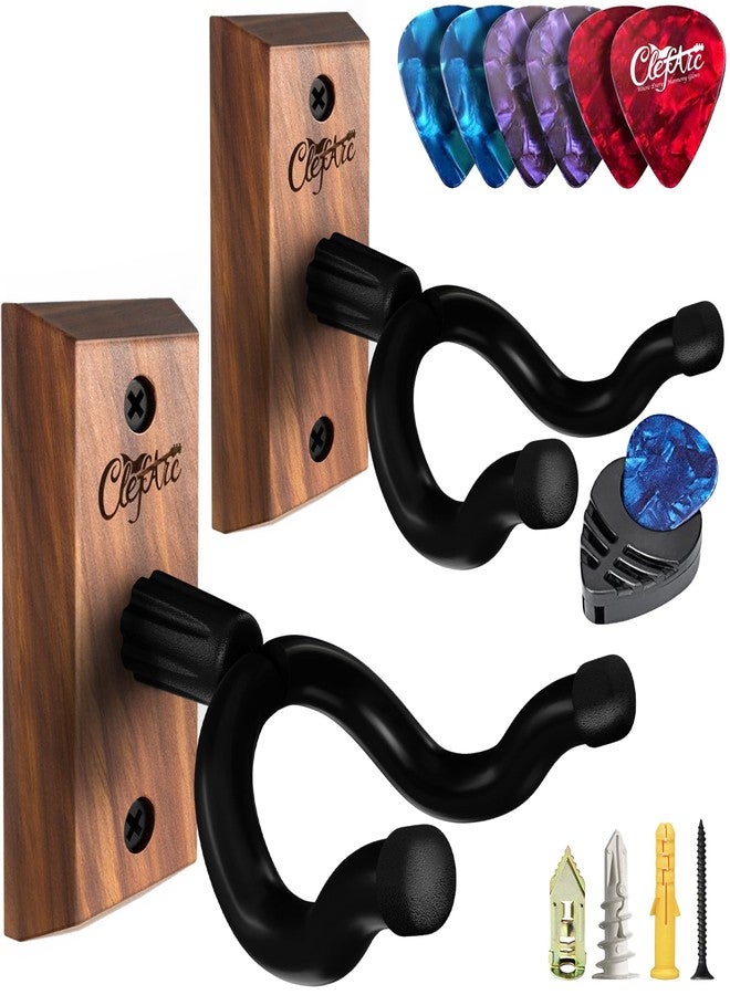 ClefArc Guitar Wall Mount 2 Pack, Black Walnut Guitar Wall Hangers, U-Shape Hardwood Guitar Hanger, Heavy Duty Guitar Hanger Wall Mount - Image 1