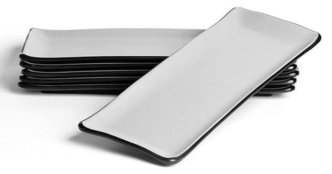 6 قطع صحون تقديم مستطيلة ميلامين | أطباق المقبلات | صحون تقديم المأكولات البحرية | مقاوم للكسر، آمن للاستخدام في غسالة الأطباق والميكروويف | للمنزل، المطعم، الفنادق (رمادي | أسود، 29.5 * 12.5 سم) - Image 1