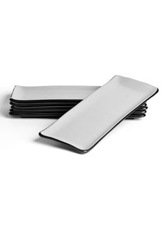 Master Gold 6 Pieces Melamine Rectangular Serving Plates | Appetizer Plates | Seafood Serving Plates | Shatterproof, Dishwasher & Microwave Safe | For Home, Restaurant, Hotels (Grey | Black, 29.5 * 12.5cm)  - Image 1