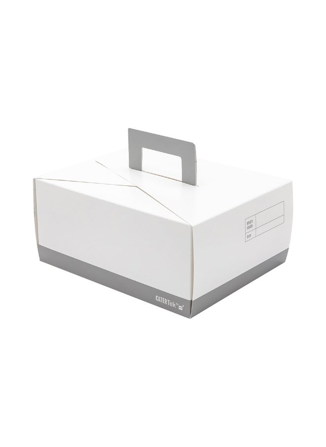 Restaurantware Cater Tek 9 x 7 x 4 Inch Disposable Lunch Boxes, 100 Deep Food Boxes - With Handle, Grease-Resistant, White and Gray Paper To Go Boxes, For Meals, Treats, Goodies, or Party Favors  - Image 1