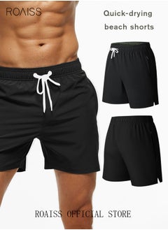 roaiss Men's Swimming Trunks Beachwear Quick Dry Beach Pants Gym Wear Fitness Workout Short for Men Breathable Elastic Adjustable Sports Running Boxer Swim Shorts Swimsuit with Pockets Summer Black  - Image 1