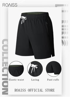 roaiss Men's Swimming Trunks Beachwear Quick Dry Beach Pants Gym Wear Fitness Workout Short for Men Breathable Elastic Adjustable Sports Running Boxer Swim Shorts Swimsuit with Pockets Summer Black  - Image 2