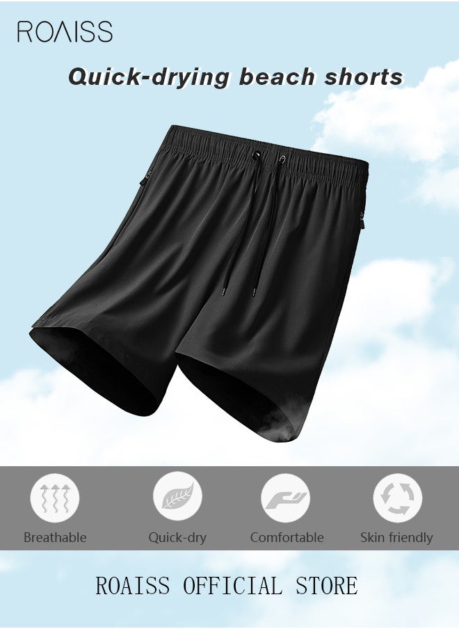 roaiss - Men's Swimming Trunks Beachwear Quick Dry Beach Pants Gym Wear Fitness Workout Short for Men Breathable Elastic Adjustable Sports Running Boxer Swim Shorts Swimsuit with Pockets Summer Black - Image 1