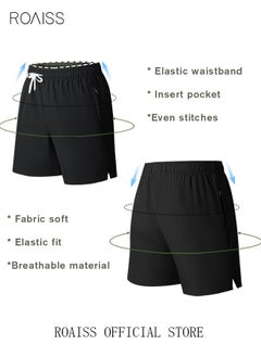 roaiss Men's Swimming Trunks Beachwear Quick Dry Beach Pants Gym Wear Fitness Workout Short for Men Breathable Elastic Adjustable Sports Running Boxer Swim Shorts Swimsuit with Pockets Summer Black  - Image 4