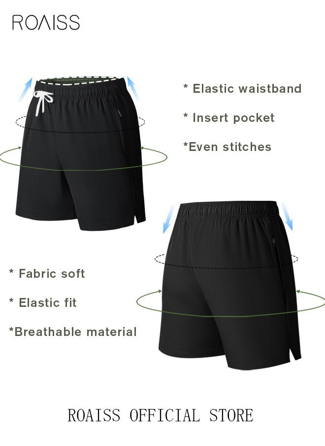 roaiss - Men's Swimming Trunks Beachwear Quick Dry Beach Pants Gym Wear Fitness Workout Short for Men Breathable Elastic Adjustable Sports Running Boxer Swim Shorts Swimsuit with Pockets Summer Black - Image 1
