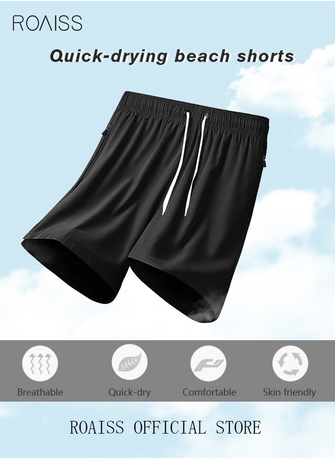 roaiss - Men's Swimming Trunks Beachwear Quick Dry Beach Pants Gym Wear Fitness Workout Short for Men Breathable Elastic Adjustable Sports Running Boxer Swim Shorts Swimsuit with Pockets Summer Black - Image 1
