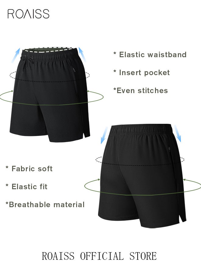 roaiss - Men's Swimming Trunks Beachwear Quick Dry Beach Pants Gym Wear Fitness Workout Short for Men Breathable Elastic Adjustable Sports Running Boxer Swim Shorts Swimsuit with Pockets Summer Black - Image 1
