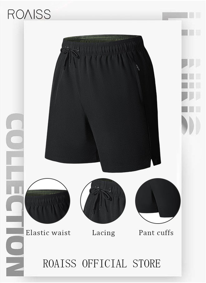 roaiss - Men's Swimming Trunks Beachwear Quick Dry Beach Pants Gym Wear Fitness Workout Short for Men Breathable Elastic Adjustable Sports Running Boxer Swim Shorts Swimsuit with Pockets Summer Black - Image 1