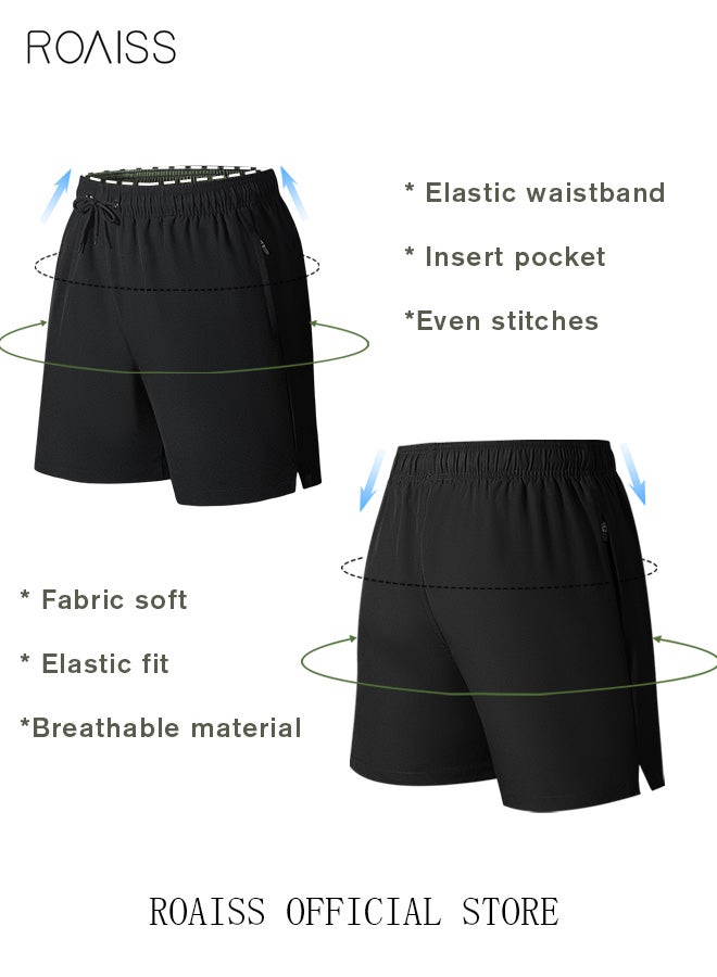 roaiss Men's Swimming Trunks Beachwear Quick Dry Beach Pants Gym Wear Fitness Workout Short for Men Breathable Elastic Adjustable Sports Running Boxer Swim Shorts Swimsuit with Pockets Summer Black  - Image 4