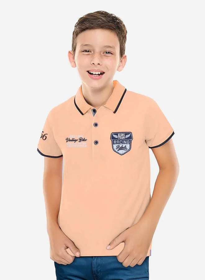 victor and jane Victor And Jane Boys Orange Embroidered Detail Short Sleeve Polo T-Shirt