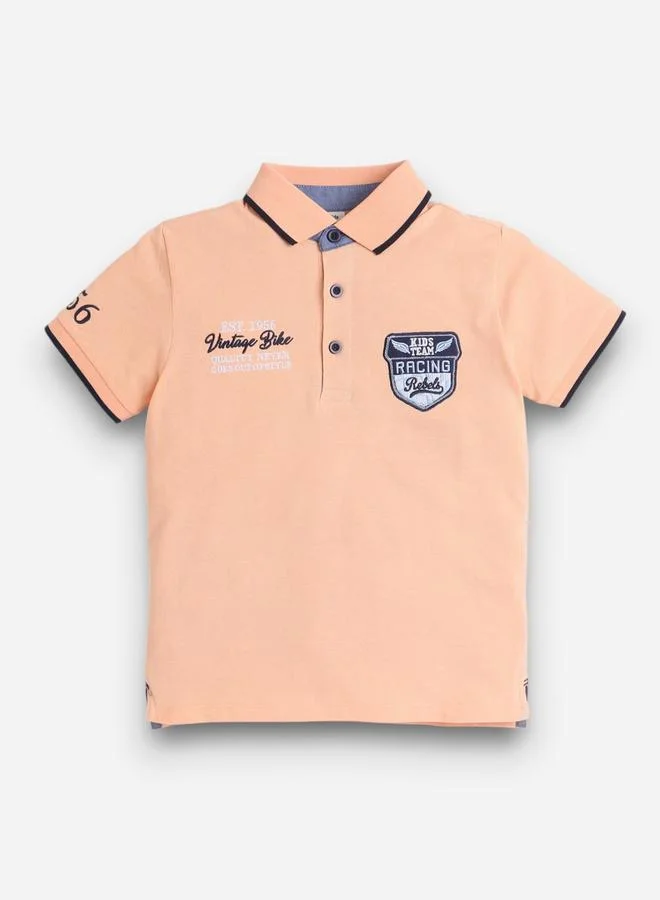 victor and jane Victor And Jane Boys Orange Embroidered Detail Short Sleeve Polo T-Shirt