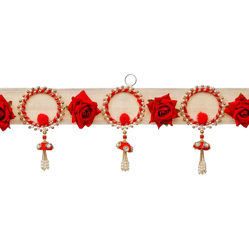 Generic KamlaArt Premium Handmade Jute and Rose Flower Wall HangingBandarwal Handmade Door Hanging Toran for Diwali DecorBandarwalWall Hanging 41 Inches  - Image 3