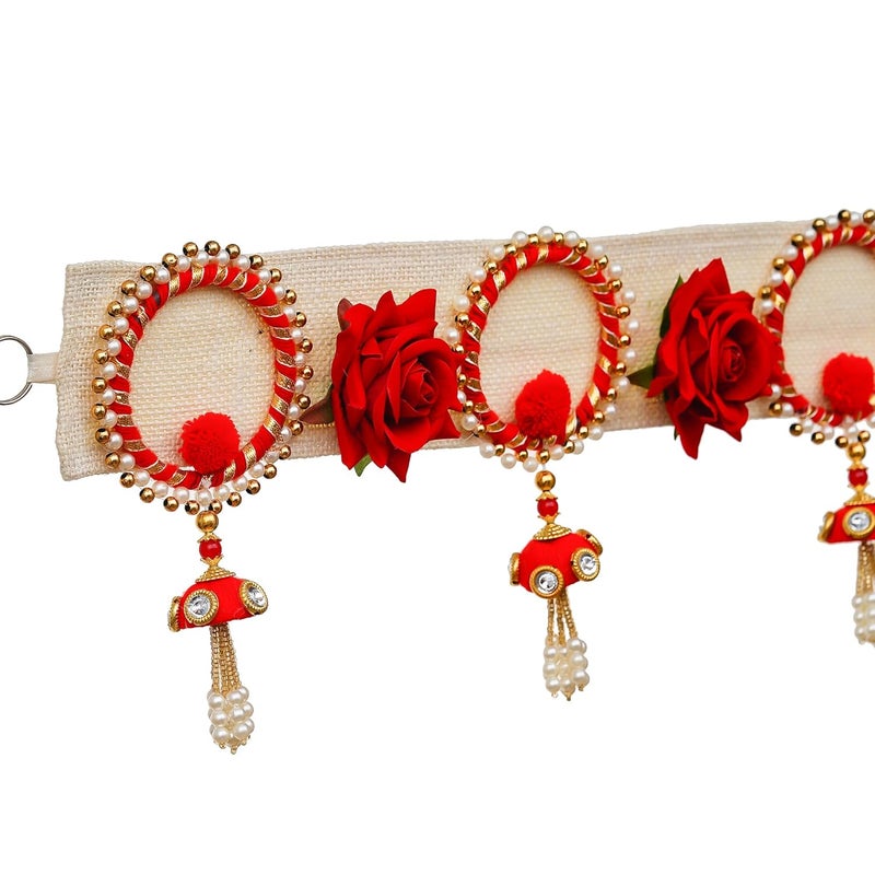 Generic KamlaArt Premium Handmade Jute and Rose Flower Wall HangingBandarwal Handmade Door Hanging Toran for Diwali DecorBandarwalWall Hanging 41 Inches  - Image 4
